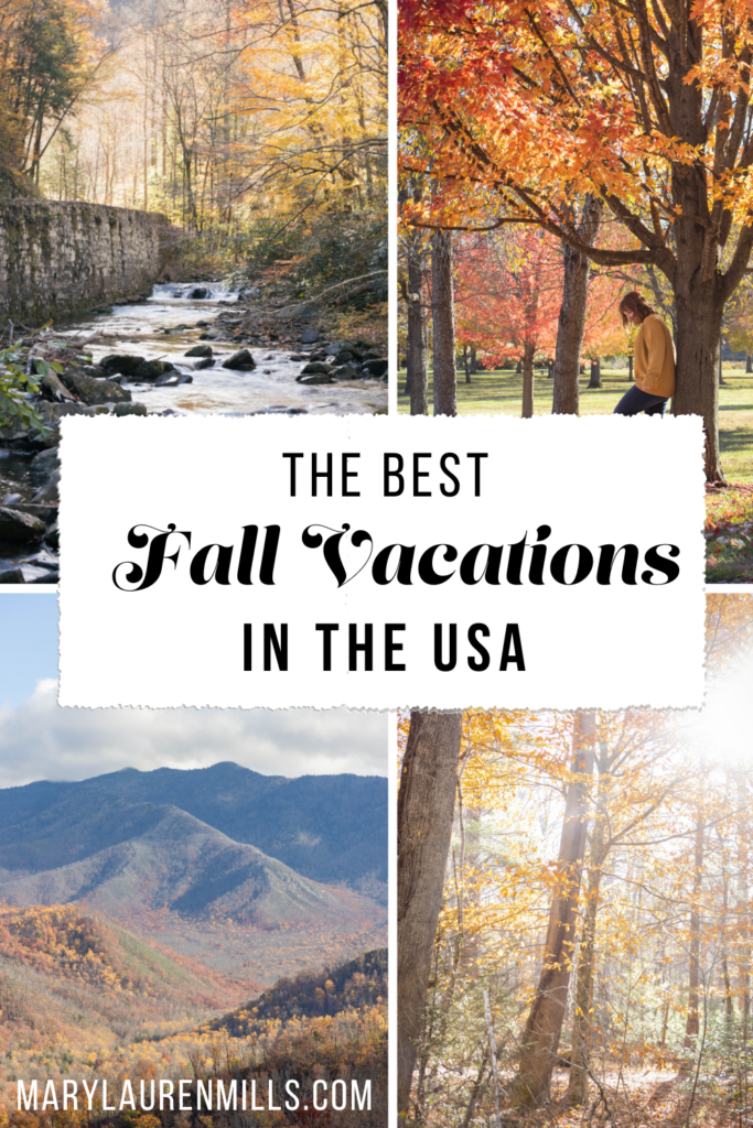 The Best Fall Destinations in the United States - Grab your sweaters and get ready to travel! Whether you're a leaf-peeper or a road-tripper, we've got the top US destinations to make your fall unforgettable! From cozy Smoky Mountain towns to serene PNW vistas, get inspiration for your next fall vacation. Experience the best of the US fall foliage. Ready to fall in love with autumn all over again? Check out our blog post now!